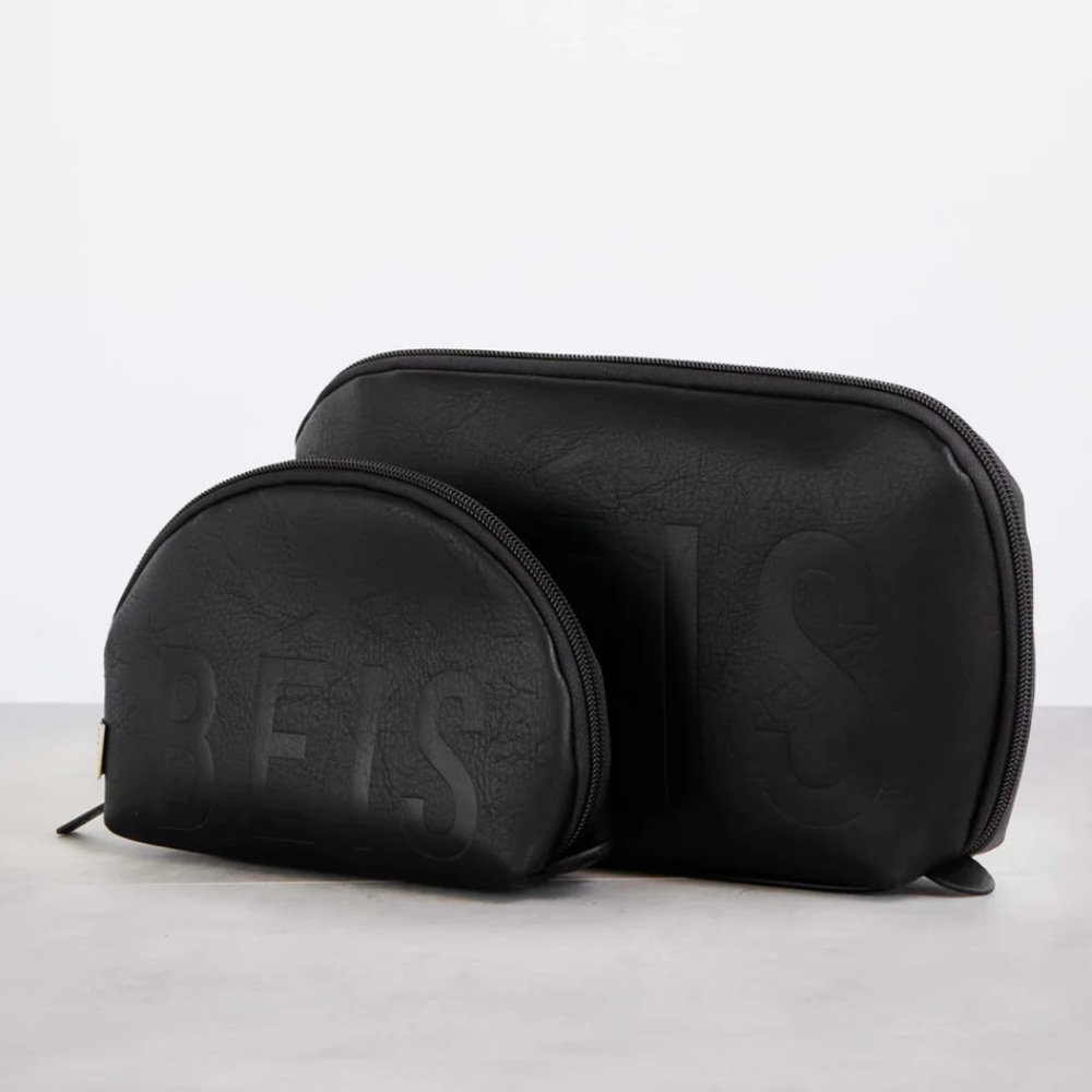 BEIS Black Cosmetic Pouch Set (Small and Large Included)